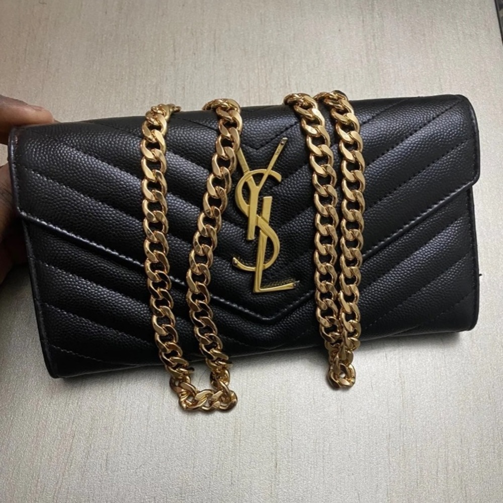 YSL Black Chained Wallet with certificate of authenticity